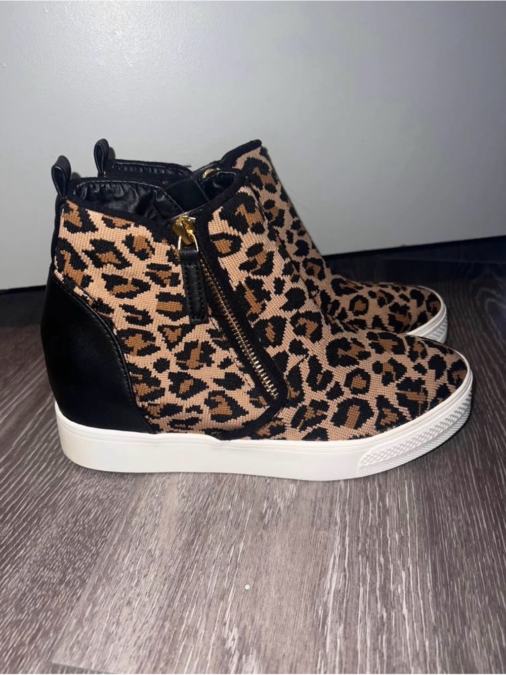 Steve Madden Leopard Print Wedge Sneaker - Black & Tan